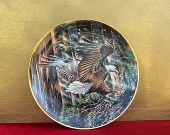 Freedom’s Flight Eagle Porcelain Plate - Franklin Mint Heirloom with Gold Trim