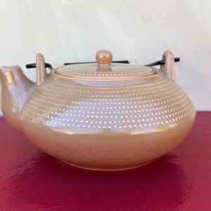 Vintage Gold Teapot,Asian Style Teapot,Beige Teapot,Ceramic Teapot,Rare Teapot,Cute Teapot,Unique Teapot,Brown Teapot,Tan Teapot