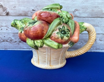 World Bazaars Inc Teapot,Vegetabe Basket Teapot,Vintage Ceramic Teapot,Vegetable Teapot,Large Teapot,Rare Teapot,Teapot Gift,Colorful Teapot