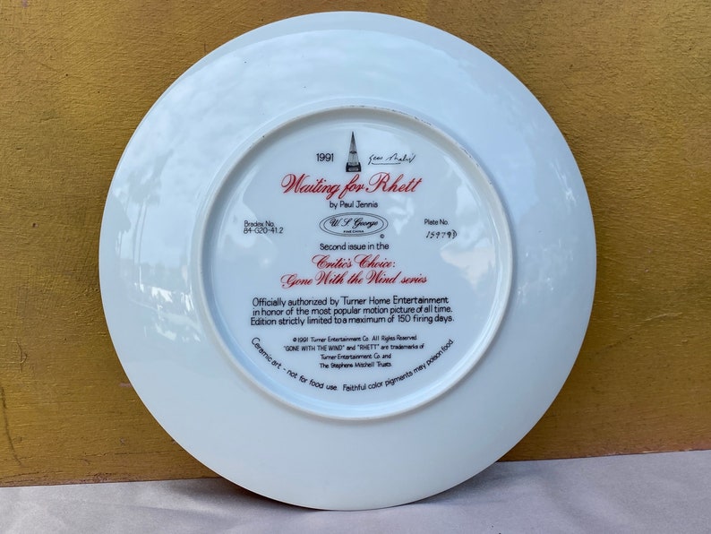 Wating For Rhett,Gone With The Wind Collector Plate,Paul Jennis,Scarlett 1991,Bradford Exchange,Decorative Plate,Collectors