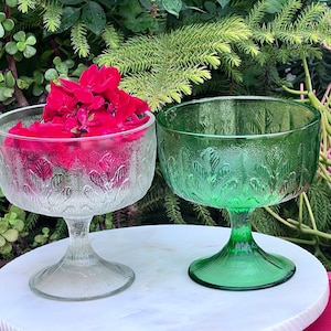 2 FTD Green & Clear Oak Leaf Footed Pedestal Stem Bowl Dish,Embossed Bowl Vase, Decorative Bowl,Glass Vase,Decorative Vase,Gifts Ideas