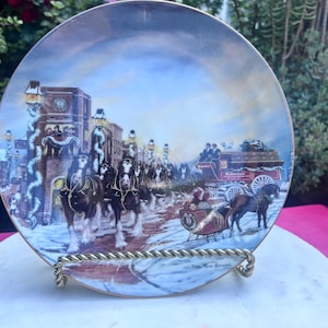 Budweiser Clydesdale Plate,1992 &quot;The Perfect Christmas,&quot;Vintage  Porcelain Plate,Decorative Plate,Susan Sampson,Rare Plate,Gift