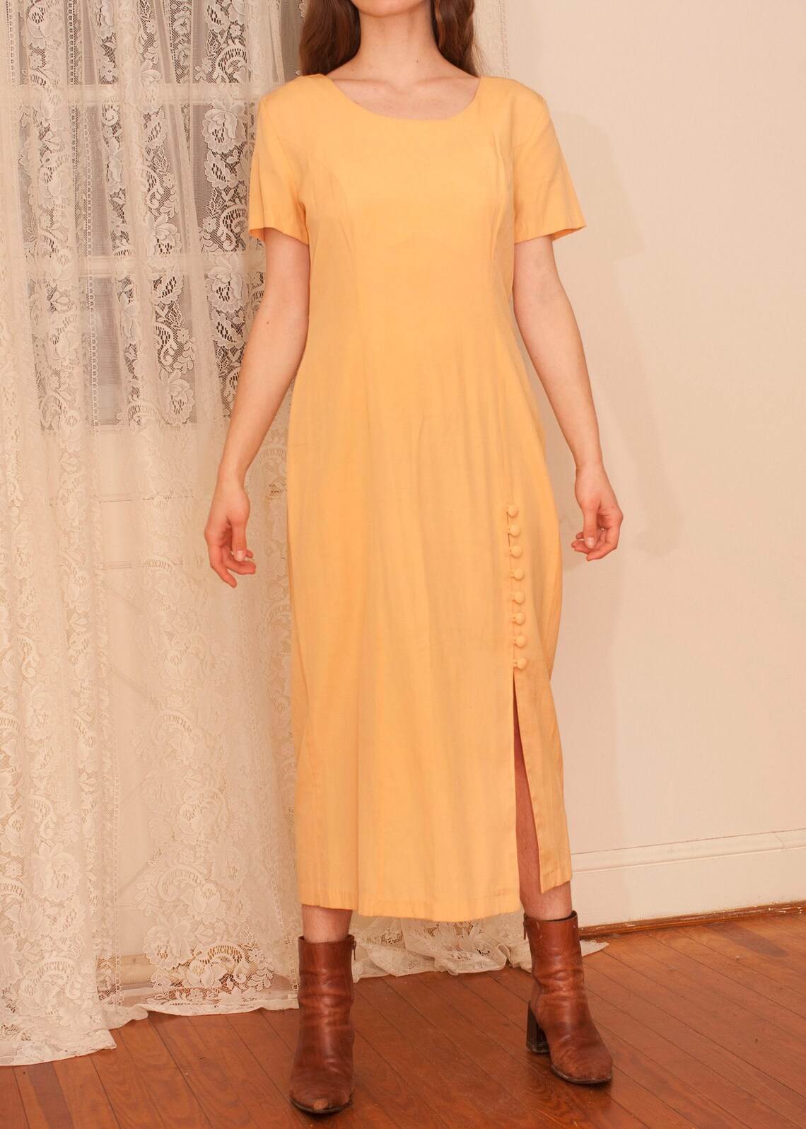 Vintage Sunshine Yellow Dress Ethnic Cotton Dress