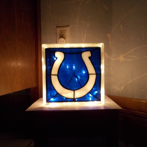 Bloc de verre recyclé des Colts d'Indianapolis, vitrail lumineux/veilleuse au plomb
