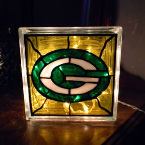 Bloc de verre recyclé Green Bay Packers, vitrail lumineux/veilleuse au plomb