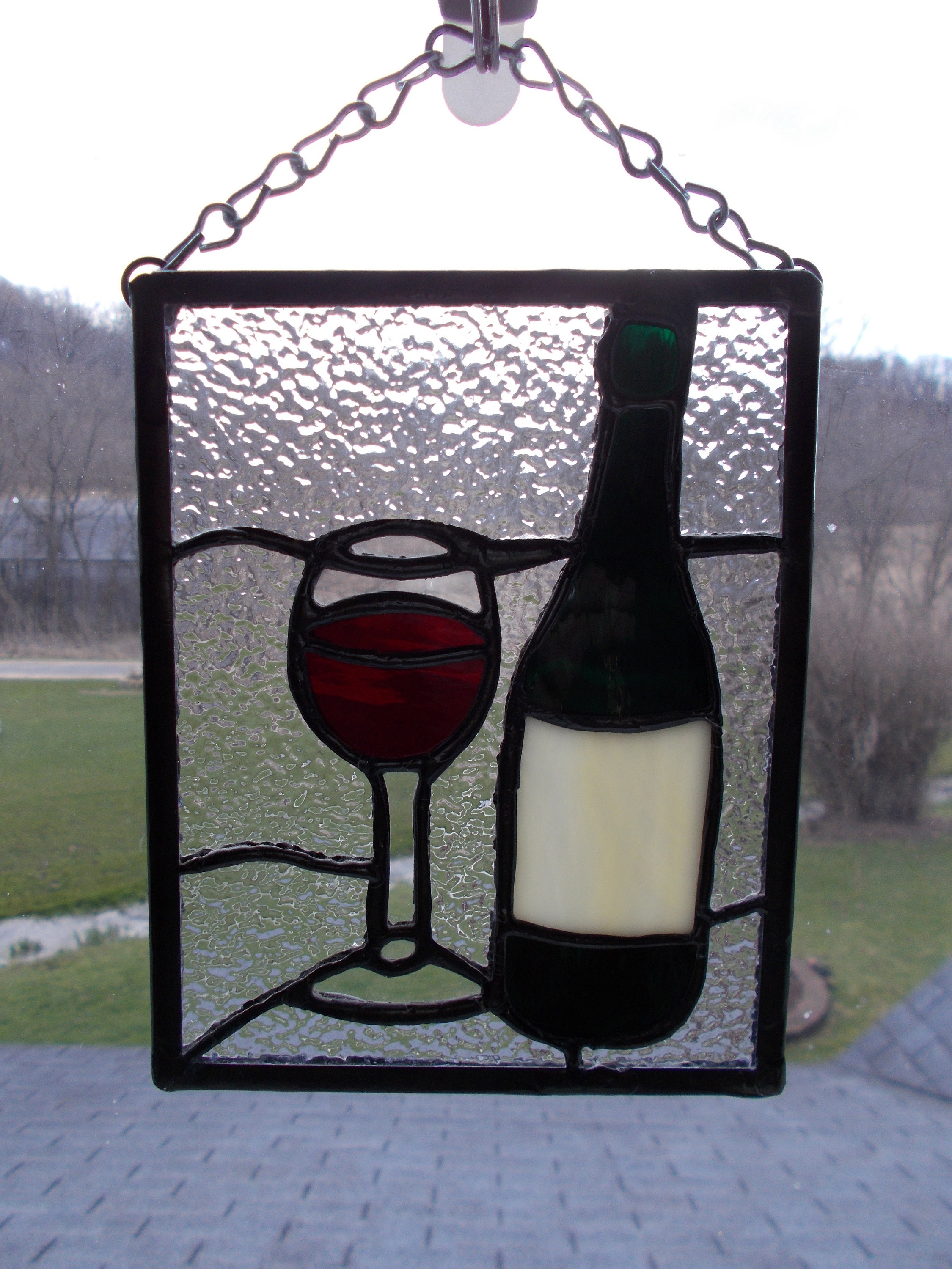 Stained Glass Wine Glass & Bottle Suncatcher, Tiffany Style - Etsy