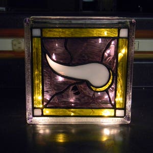 Minnesota Vikings Football Reclaimed Glass Block Light/Nightlight Leaded Stained Glass