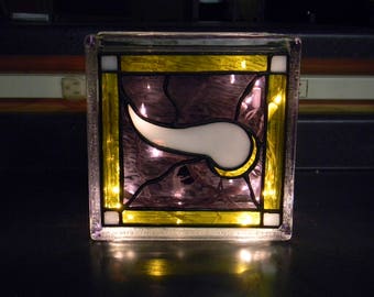 Minnesota Vikings Football Reclaimed Glass Block Light/Nightlight Leaded Stained Glass