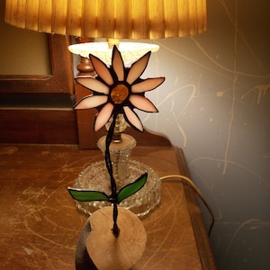 Stained Glass Daisy Flower Mounted in Wood Window Sill Sun Catcher #67