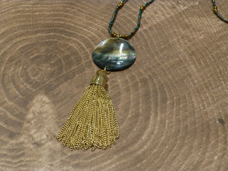 North Shore Shell And Gold Tassel Pendant NecklaceMitrella Bella Shell NecklaceColorful Pendant Necklace