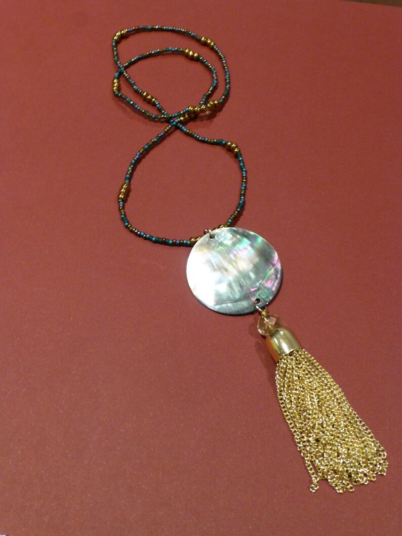 North Shore Shell And Gold Tassel Pendant NecklaceMitrella Bella Shell NecklaceColorful Pendant Necklace