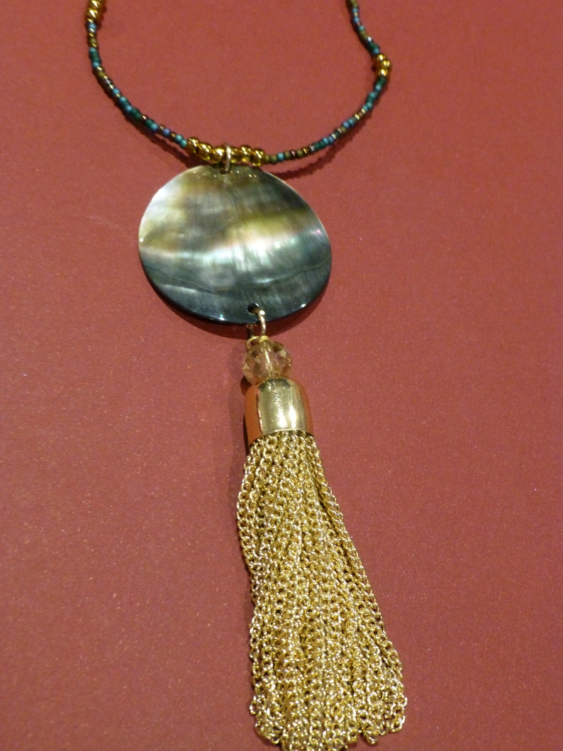 North Shore Shell And Gold Tassel Pendant NecklaceMitrella Bella Shell NecklaceColorful Pendant Necklace