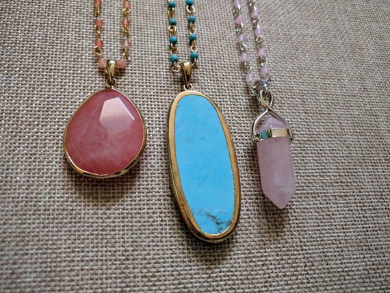 Items similar to Tangerine quartz necklace/Rose quartz necklace ...