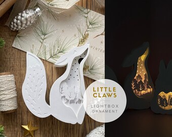 Lightbox "Forest Friends Fox" - Night Light, Unique Gift, Ornament, Home decor, Papercut, Paper craft, Shadowbox, Eco Friendly