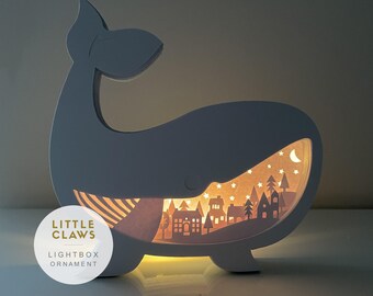 Lightbox "Whale Village" - Whale Night Light, Unique Gift, Ornament, Home decor, Nursery decor, Shadowbox, Eco Friendly
