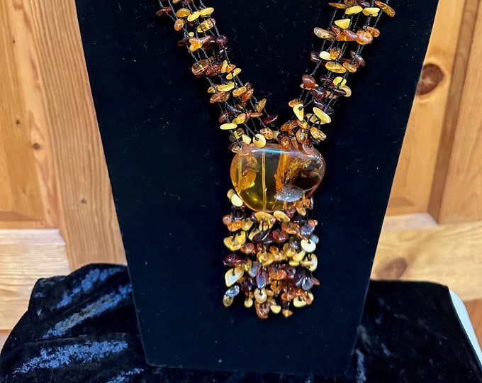 Vintage Amber Necklace 8 Strand Butter and Cognac