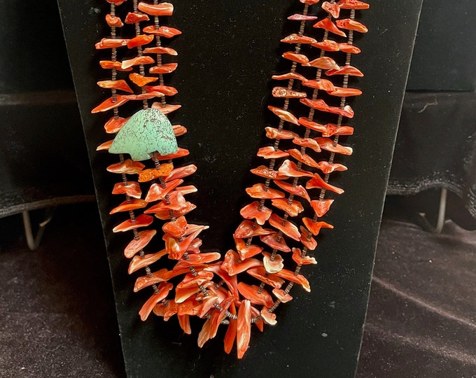 Vintage Red Spiny Oyster 3 Strand Indian Made Necklace