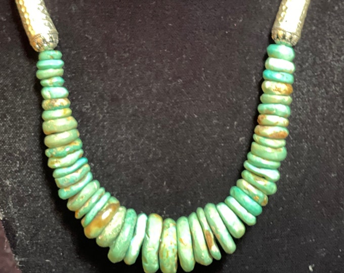Green Turquoise Necklace Silver Hammered Cones