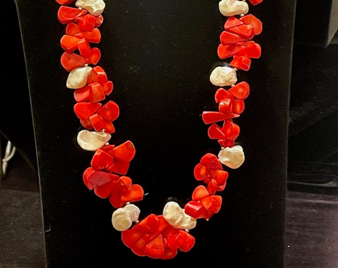 Long Coral Pearl Necklace