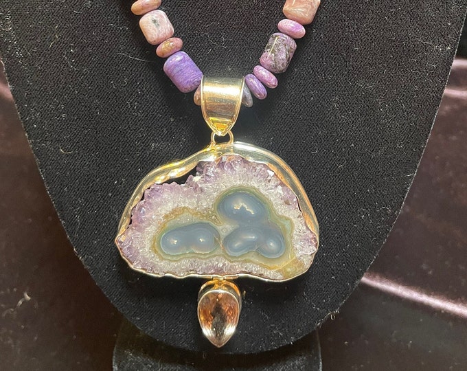 Amethyst Geode Charoite Necklace