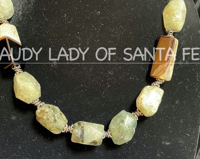 Prehnite Green Smokey Center trimmed in Silver