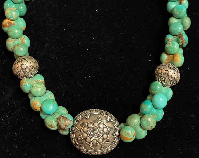 Green Turquoise Vintage Silver Trim