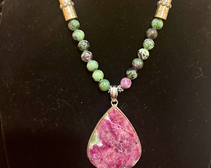 Ruby Zoisite Pendant Necklace with Sterling Silver Barrels