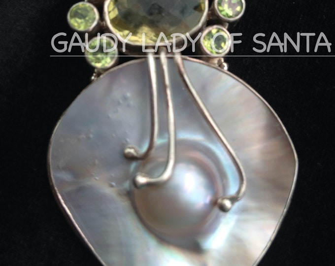 Mabe Blister Pearl Citrine Peridot Pendant