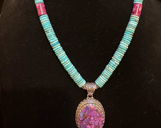 Turquoise and Purple Turquoise Pendant Necklace