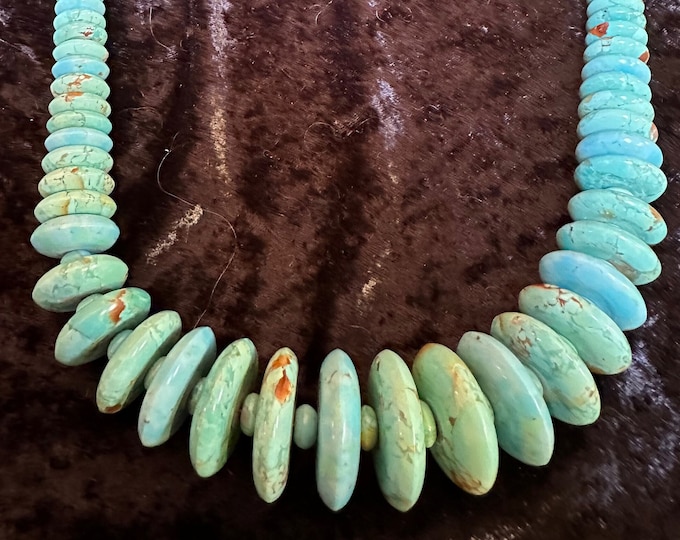 Vintage Long Turquoise Necklace Graduated Beads