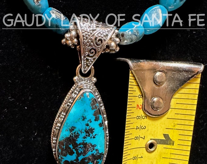 Turquoise Sterling Filigree Pendant Necklace