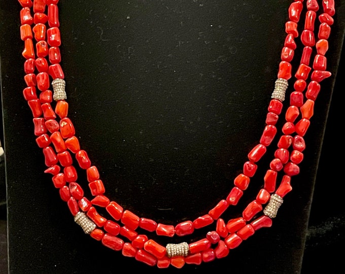 Coral 3 Strand Rhinestone Barrels