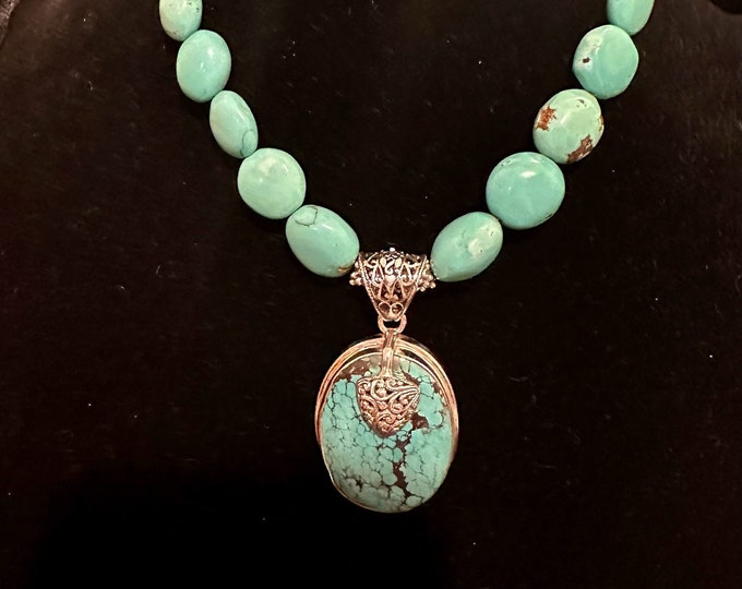 Old Turquoise Graduated Flat Ovals with Pendant