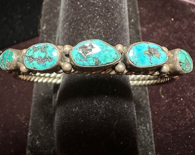 Vintage Native American Turquoise 5 Stone Bracelet