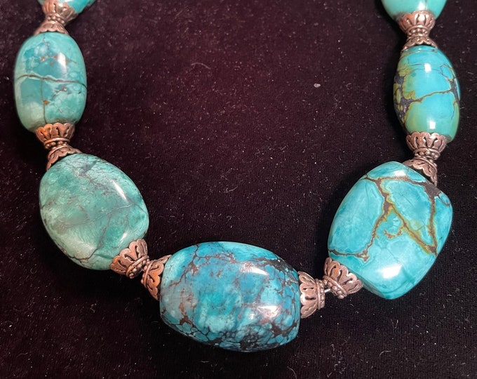 Turquoise Chunky Necklace Silver Trim