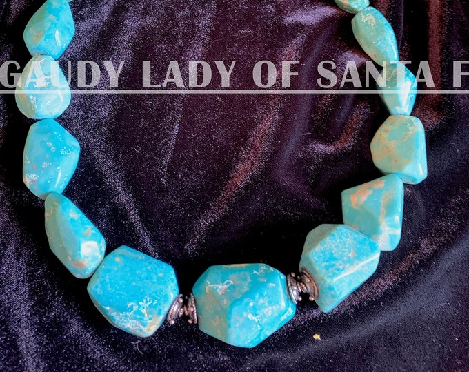 Turquoise Necklace Graduated Stones with Silver Trim