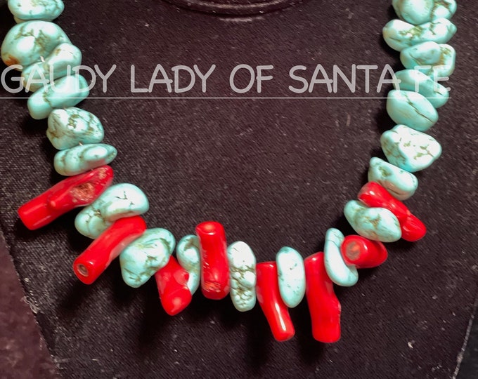 Turquoise Branch Coral Necklace of Magnesite and Bamboo Coral