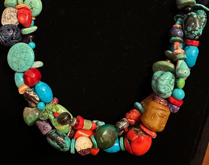 Chunky Multi Colored Stones of Gaudiness 3 Strand Adjustable