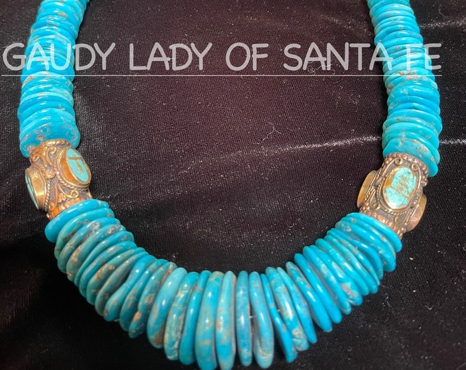 Turquoise Necklace Golden Inlaid Barrels