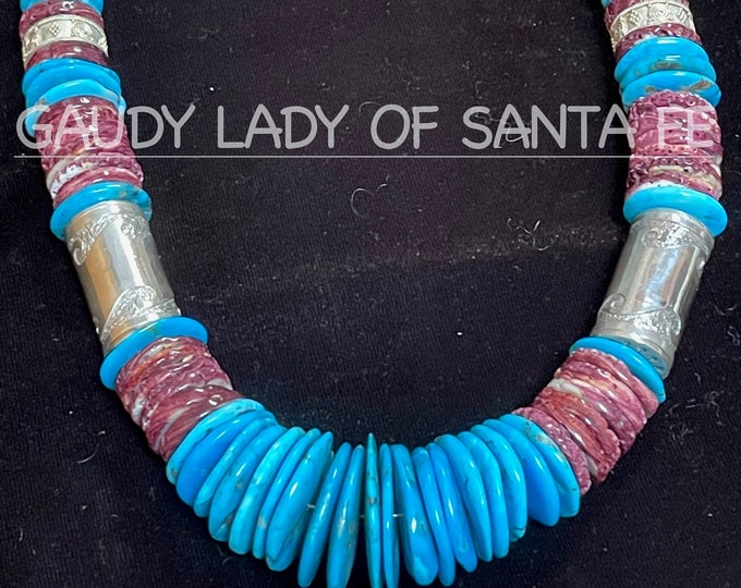 Turquoise Purple Spiny Oyster Necklace with Sterling Silver Barrels