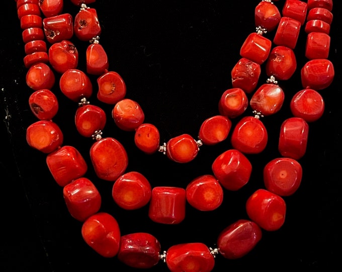 Coral Three Strand Adjustable Necklace