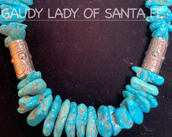 Turquoise Chunky Necklace Southwestern Sterling Barrels