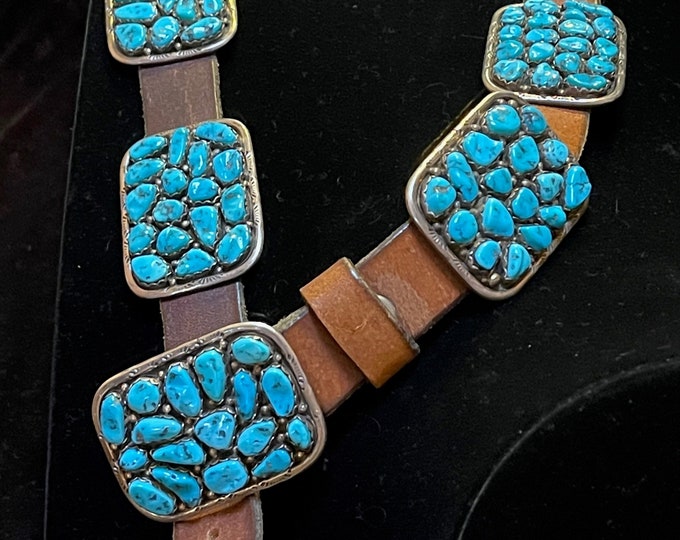 Vintage Concho Belt Kingman Turquoise 12 Conchos Sterling Silver