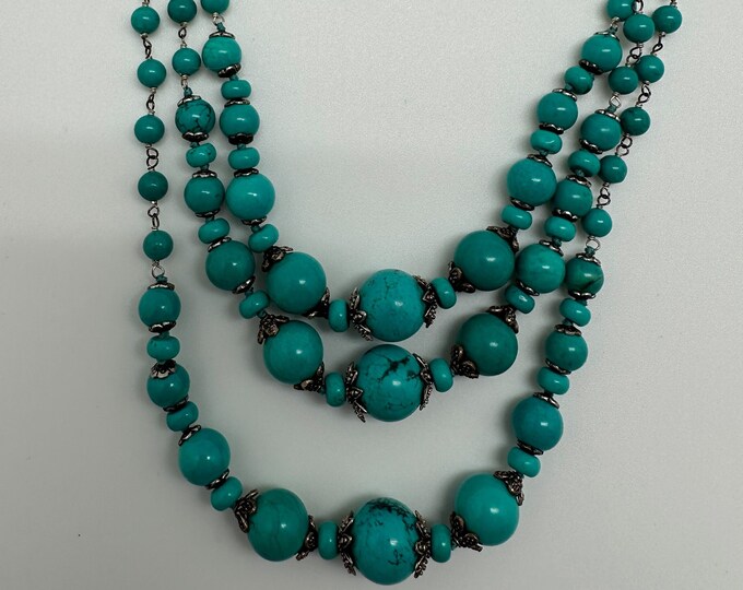 Turquoise Chain Link Three Strand Necklace