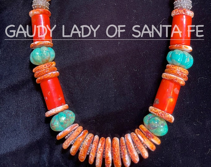 Orange Spiny Turquoise Coral Necklace