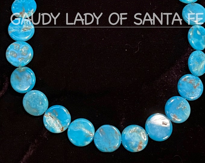 Turquoise Necklace  Bright Blue Penny-shaped Stones