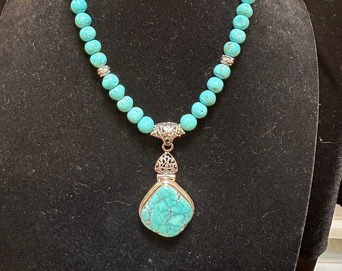 Turquoise Pendant Necklace on Round Turquoise Beads