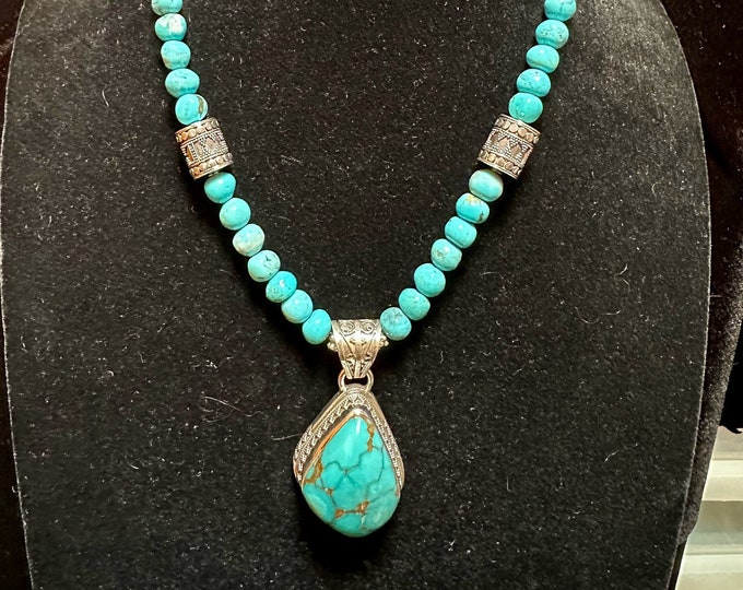 Turquoise Necklace Pendant Sterling Silver Trim