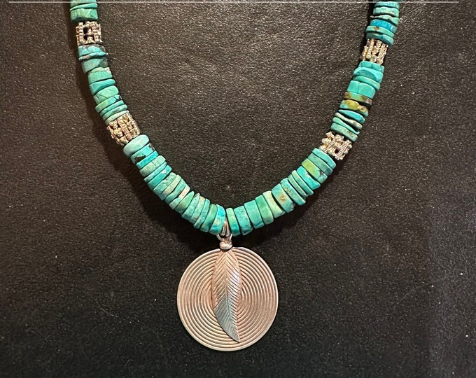 Turquoise Heishi with Vintage Pendant and Unique barrel beads