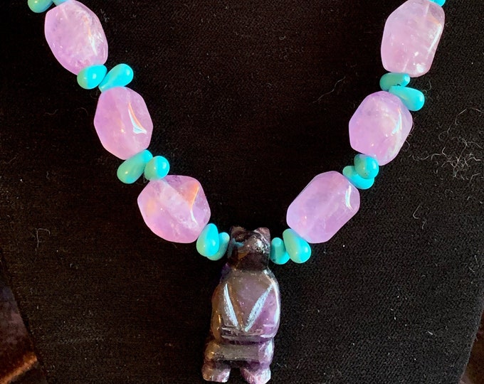 Amethyst Turquoise Necklace With Bear Pendant